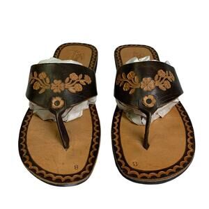 AMAY PE HECHO EN MEXICO Sandals 8 Artisan Huaraches Slip On Hand Tooled Floral